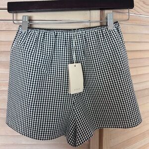 DOEN High Waist Gingham Shorts in Black and White